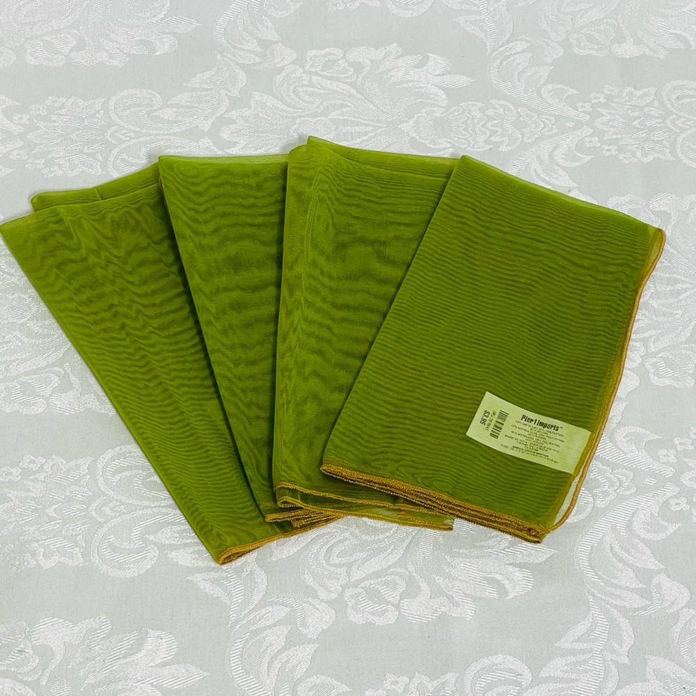 Metallic, Sheer Green Napkins. Lot of 4.
